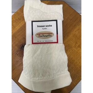 VTG Talbots Trouser Socks 2 Pairs Ivory Diamond Textured Classic NWT